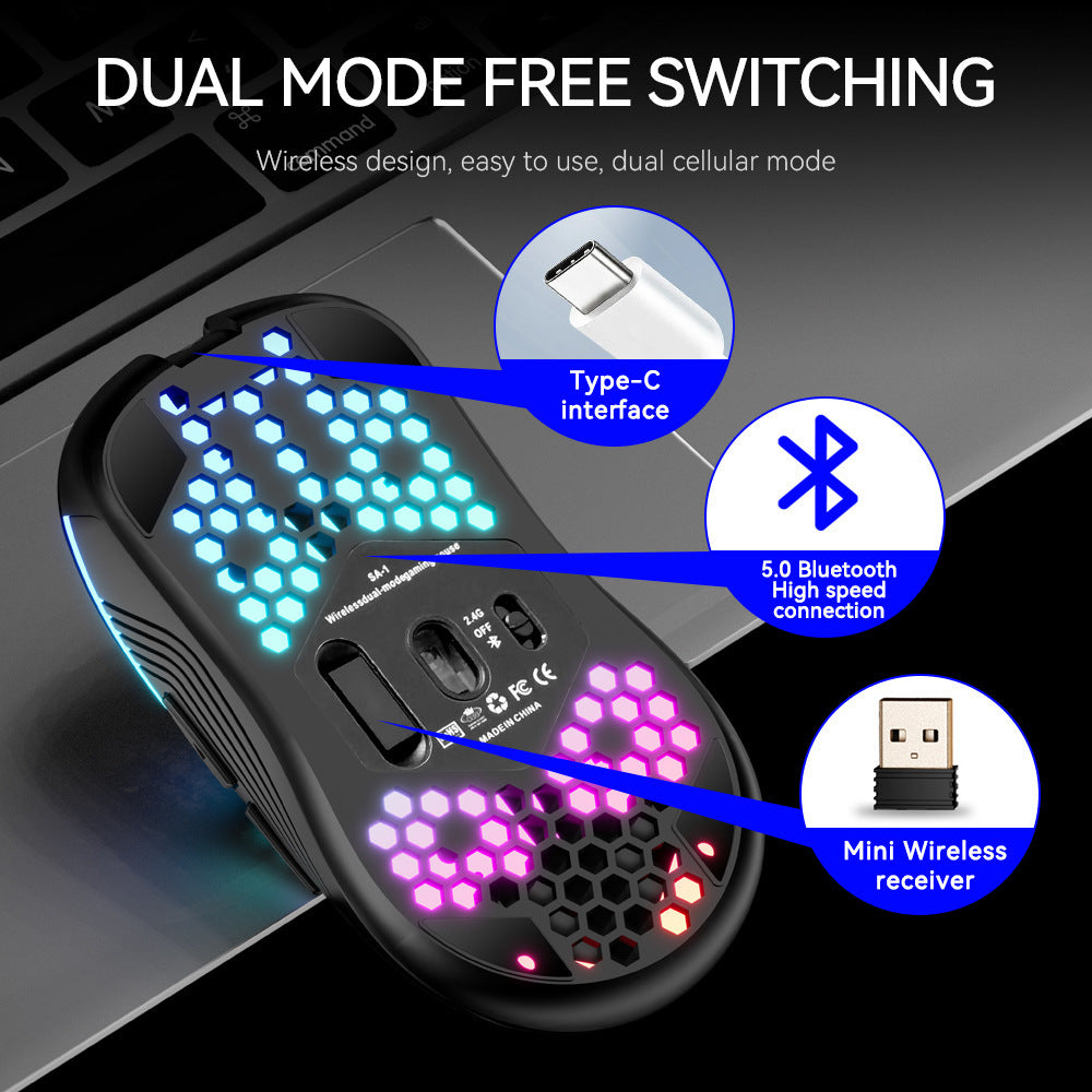 SA-1 Dual Modus Wabenschale RGB Kabellose Bluetooth Computer Gaming Maus