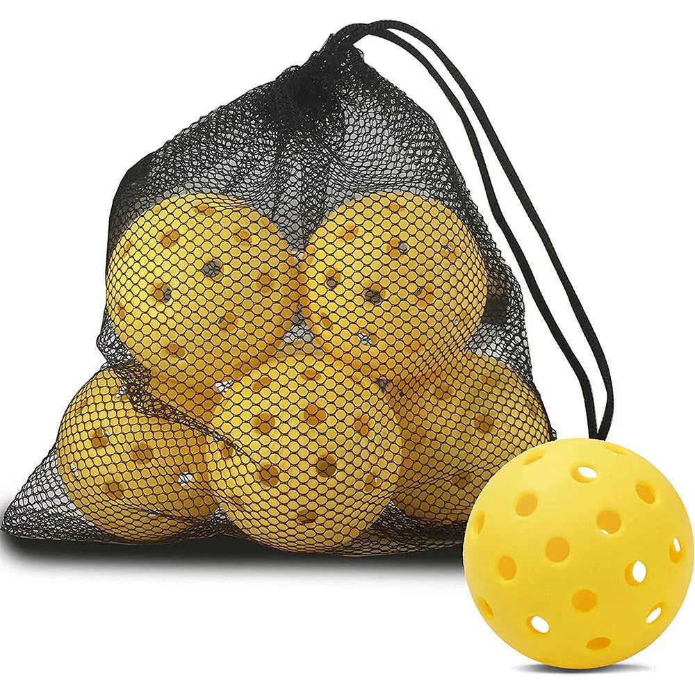 Pickleball-Ball-Set, 74 mm, 40 Löcher, Pickleball-Bälle für den Außenbereich, für Standard-Pickleball-Sporttraining und Praxis, 6 Stück/Beutel in Netztasche