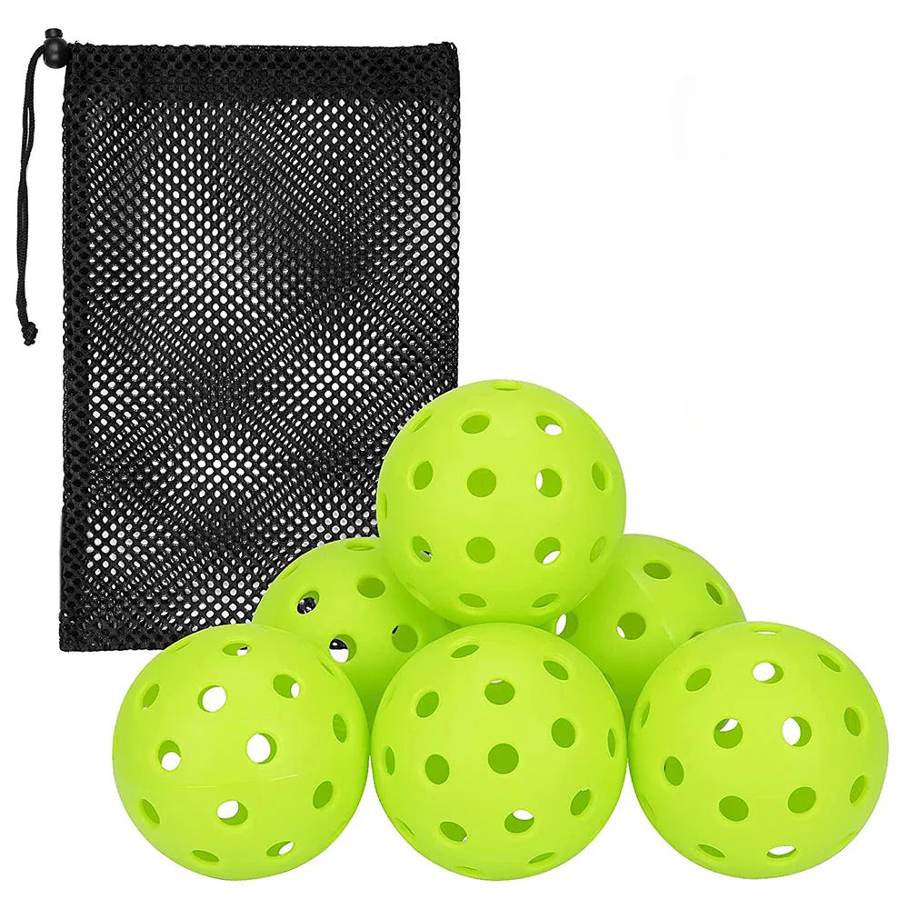Pickleball-Ball-Set, 74 mm, 40 Löcher, Pickleball-Bälle für den Außenbereich, für Standard-Pickleball-Sporttraining und Praxis, 6 Stück/Beutel in Netztasche