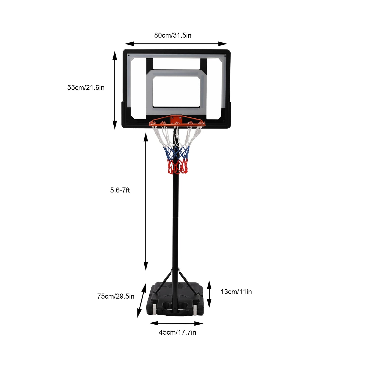 Verstellbarer Basketballkorb, Basketballsystem, Basketball-Trainingsgerät für drinnen und draußen für Jugendliche und Erwachsene, 1,6–2,1 m