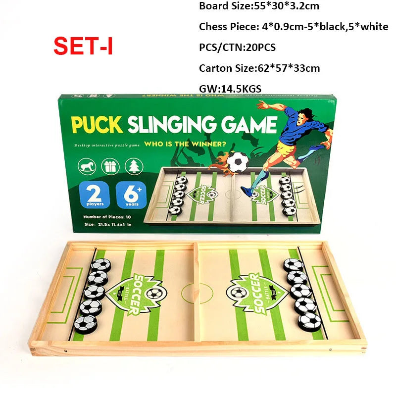 Wooden Ice Hockey Sling Puck Game Toy Parent Child Football-Finds Fit