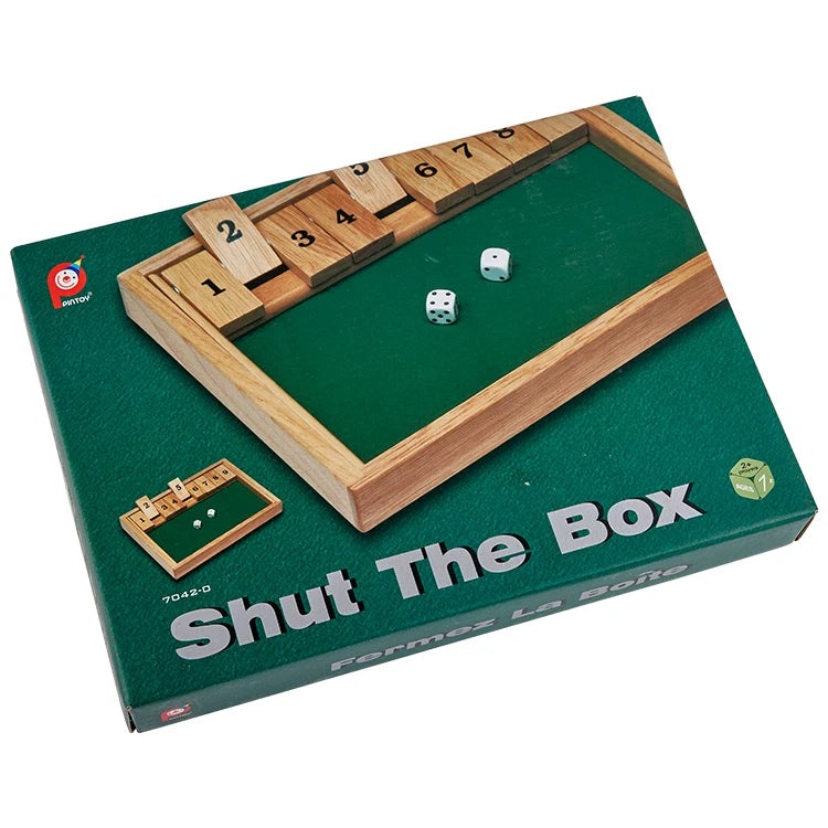 Rubber Wooden Classroom 4-Way 1-9 Numbers 2 Player Shut The Box Board Game With 2 Mini Wood Dices-Finds Fit