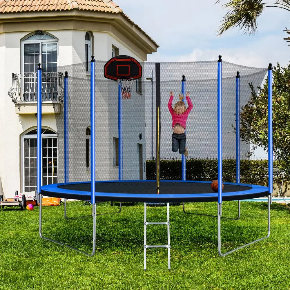 USA STOCK Fitness Inflatable Trampoline with Basketball Hoop Child Mini Trampoline 10ft Outdoor-Finds Fit