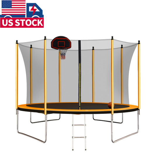 US Stock Outdoor 10ft Trampoline with Basketball Hoop and Ladder-Finds Fit