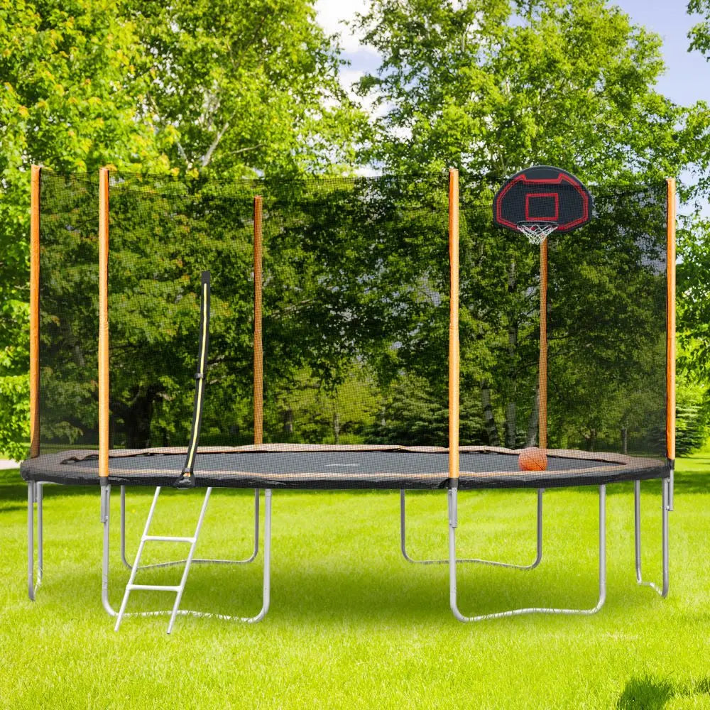 USA STOCK 14ft Kids Outdoor Trampoline with Basketball Hoop Outdoor High-Capacity Family Yard-Finds Fit