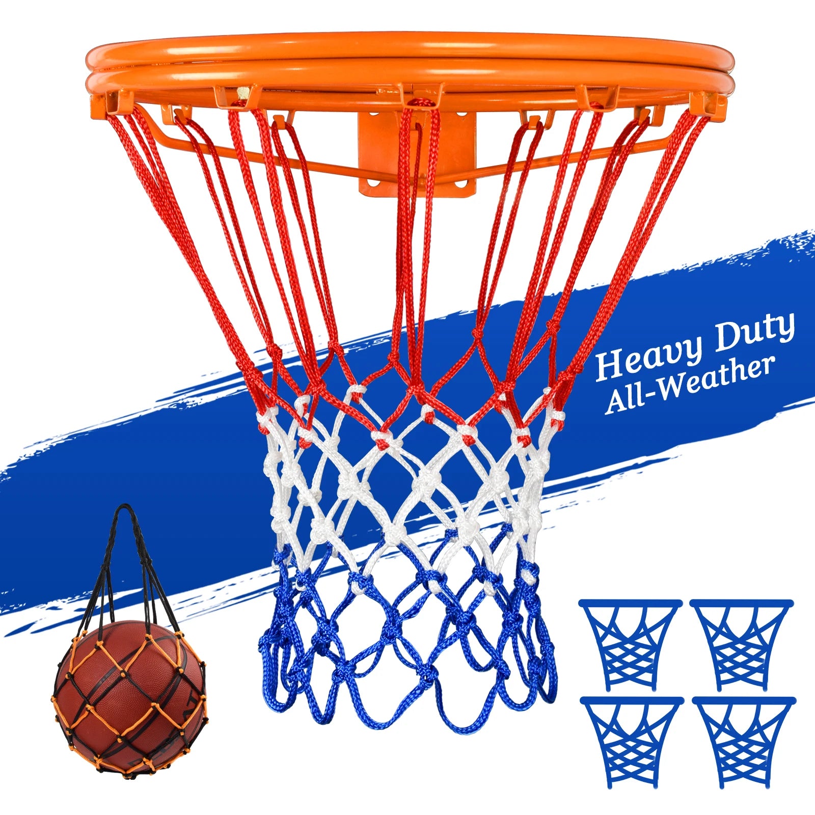 Standard outdoor anti-UV anti-rain heavy 3 colors 12 hoops basketball nets-Finds Fit