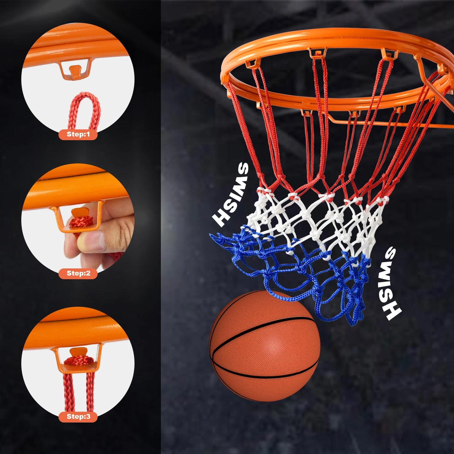 Standard outdoor anti-UV anti-rain heavy 3 colors 12 hoops basketball nets-Finds Fit