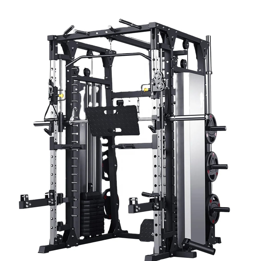 Home Gym Smith Machine with Pulley System Gym Squat Rack Pull-Up Bar Upper Body Strength Training Equipment-Finds Fit