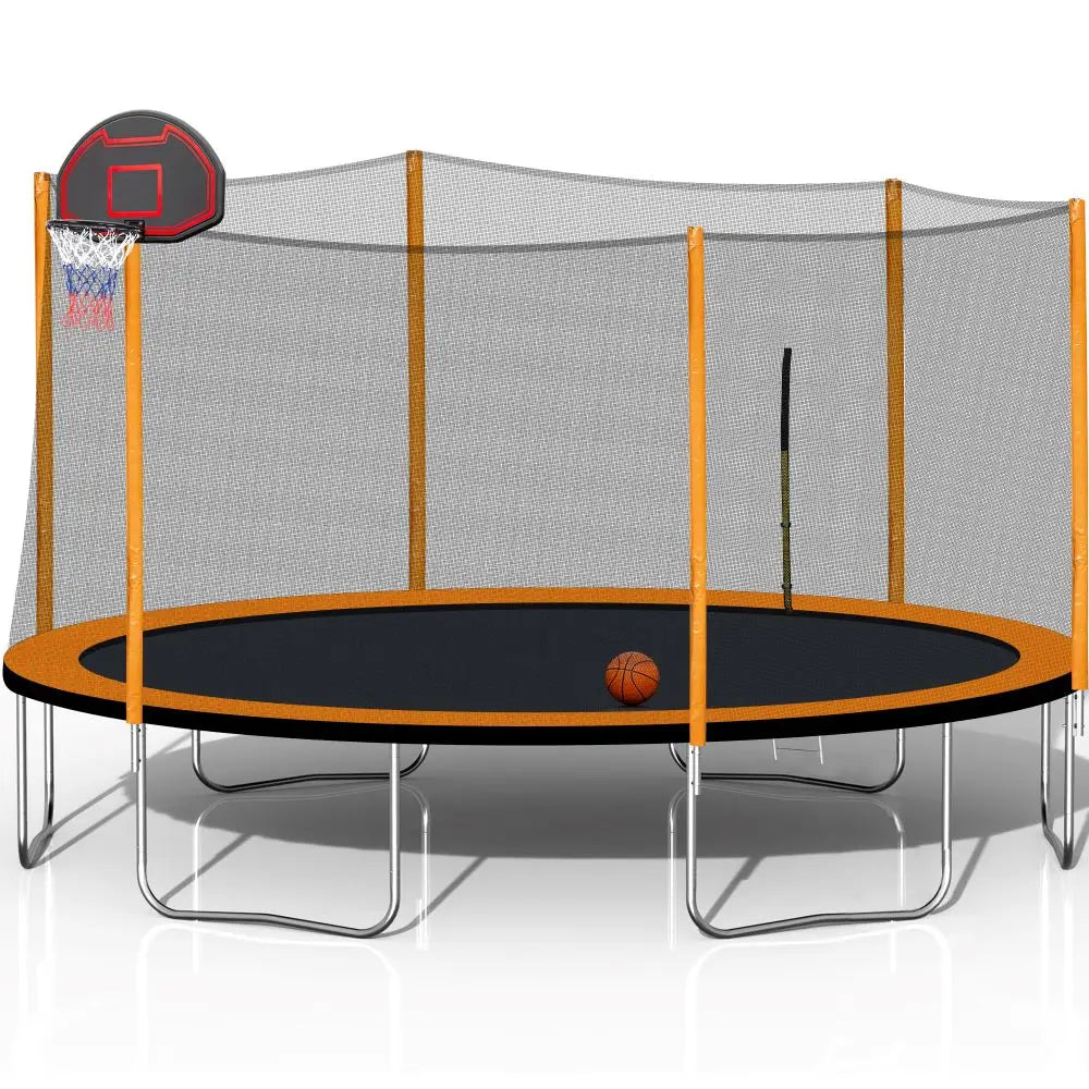 USA STOCK 14ft Kids Outdoor Trampoline with Basketball Hoop Outdoor High-Capacity Family Yard-Finds Fit