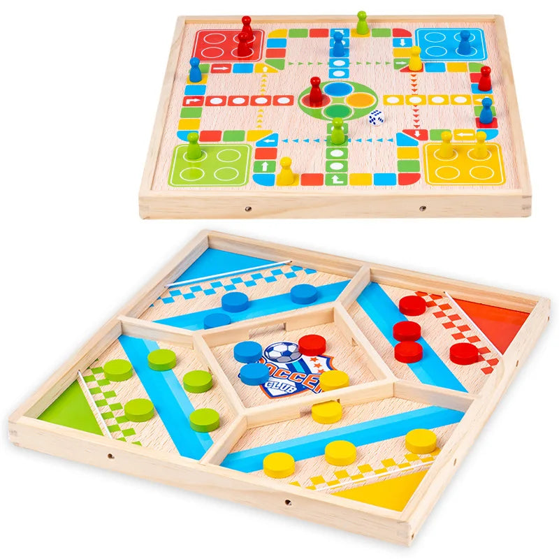 Wooden toys ludo speed pucks 2 in 1 wooden ludo board game Chess game-Finds Fit