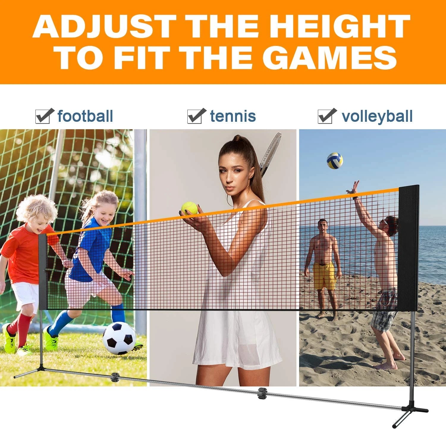 Outdoor volleyball net with pole and winch system backyard beach foldable volleyball net-Finds Fit