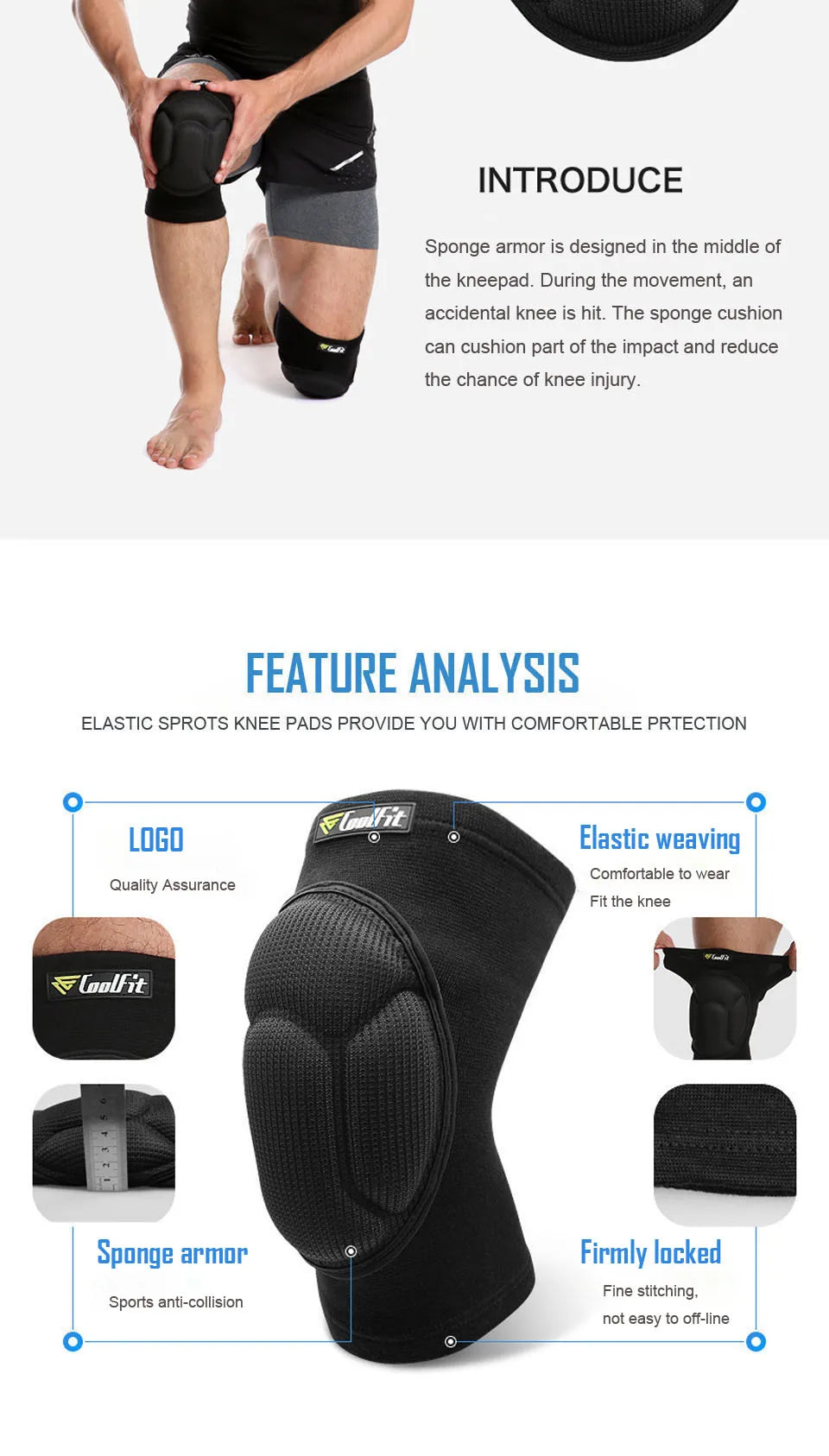 Protective Thick Sponge Football Volleyball Extreme Sports Anti-Slip Collision Avoidance knee pad Brace-Finds Fit