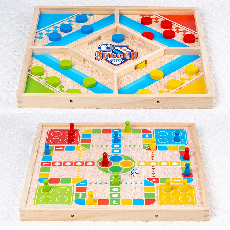 Wooden toys ludo speed pucks 2 in 1 wooden ludo board game Chess game-Finds Fit