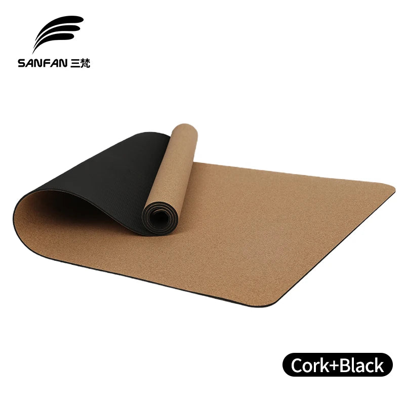 Private Label 6mm Black Gym Mats Fitness Floor Mat Antislip Eco Natural Cork TPE Yoga Mat 183*66 cm-Finds Fit