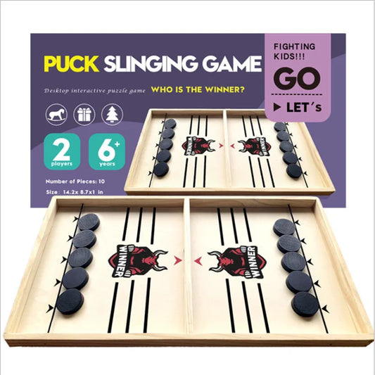 Wooden Ice Hockey Sling Puck Game Toy Parent Child Football-Finds Fit