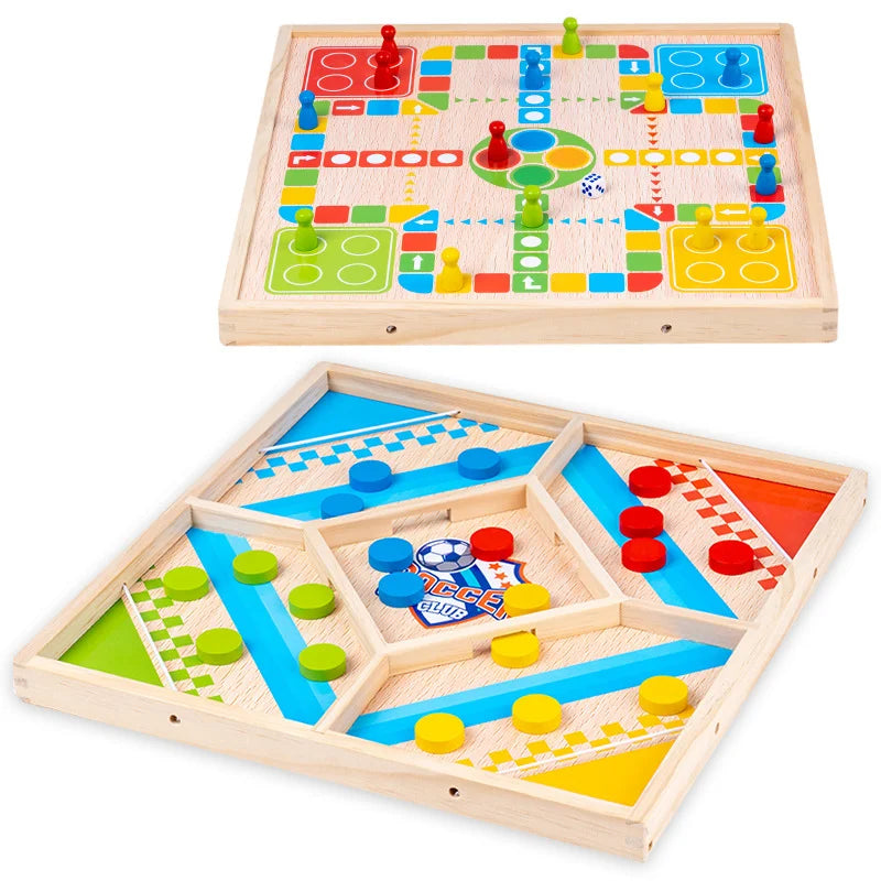 Wooden toys ludo speed pucks 2 in 1 wooden ludo board game Chess game-Finds Fit