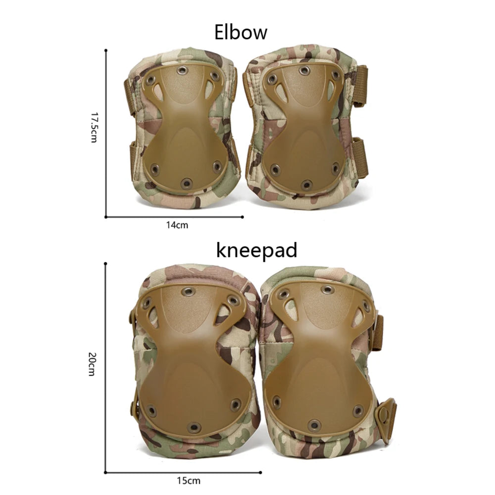 Outdoor sports skating braid knee camouflage set 600D EVA Sponge reinforced comfortable tactical protection 4-piece set-Finds Fit