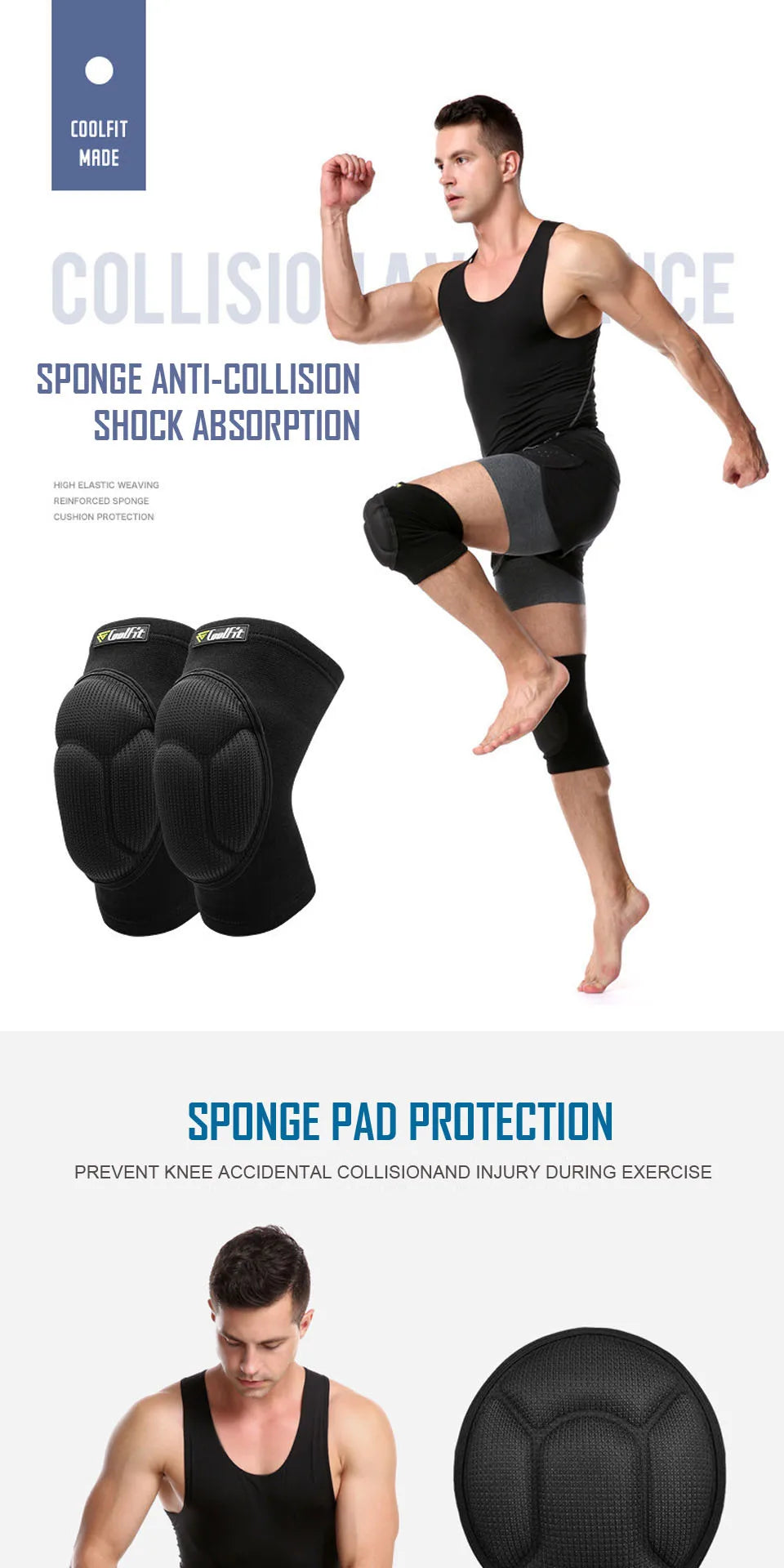 Protective Thick Sponge Football Volleyball Extreme Sports Anti-Slip Collision Avoidance knee pad Brace-Finds Fit