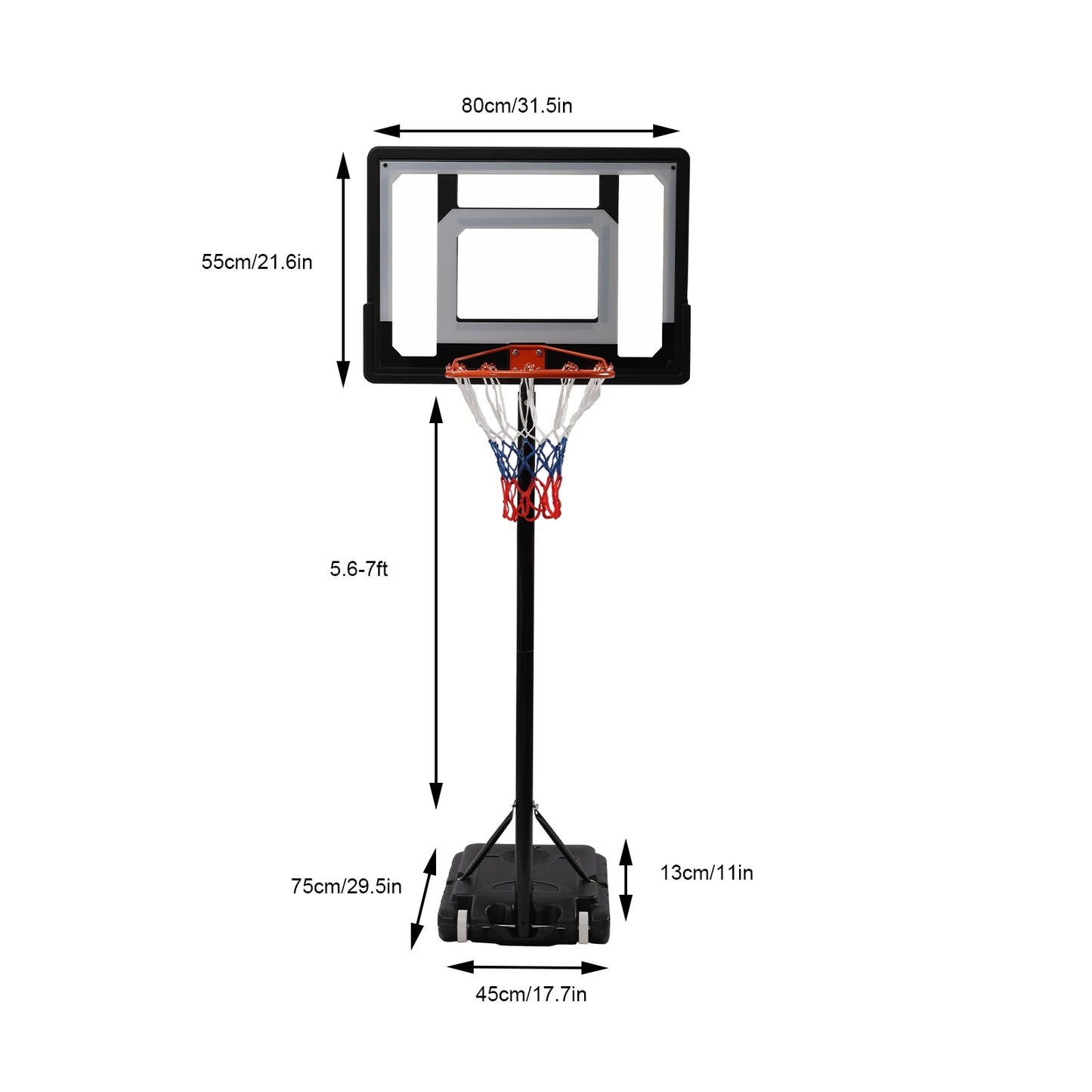 Adjustable Basketball Hoop, Basketball System, Outdoor and Indoor Basketball Training Equipment for Junior Kid and Adult, 5.6-7f